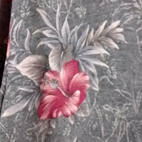 Batik Bay Washable silk short sleeve button down shirt Hawaiian print Large Gray - Picture 5 of 7